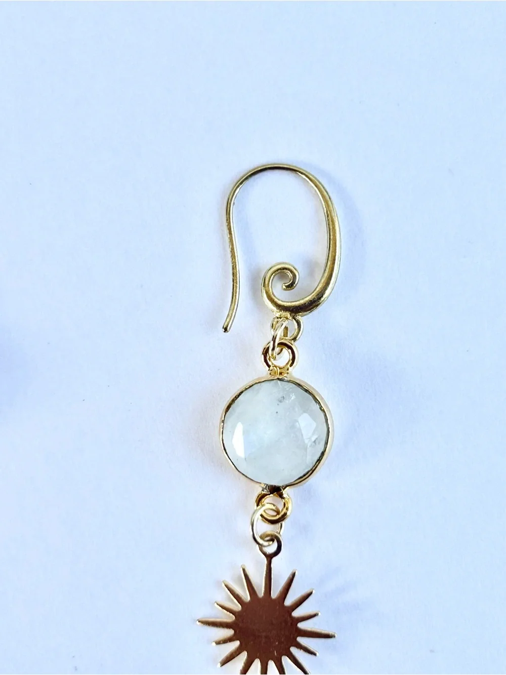 Gold-Tone Moonstone & Blue Teardrop Sunburst Dangle Earrings